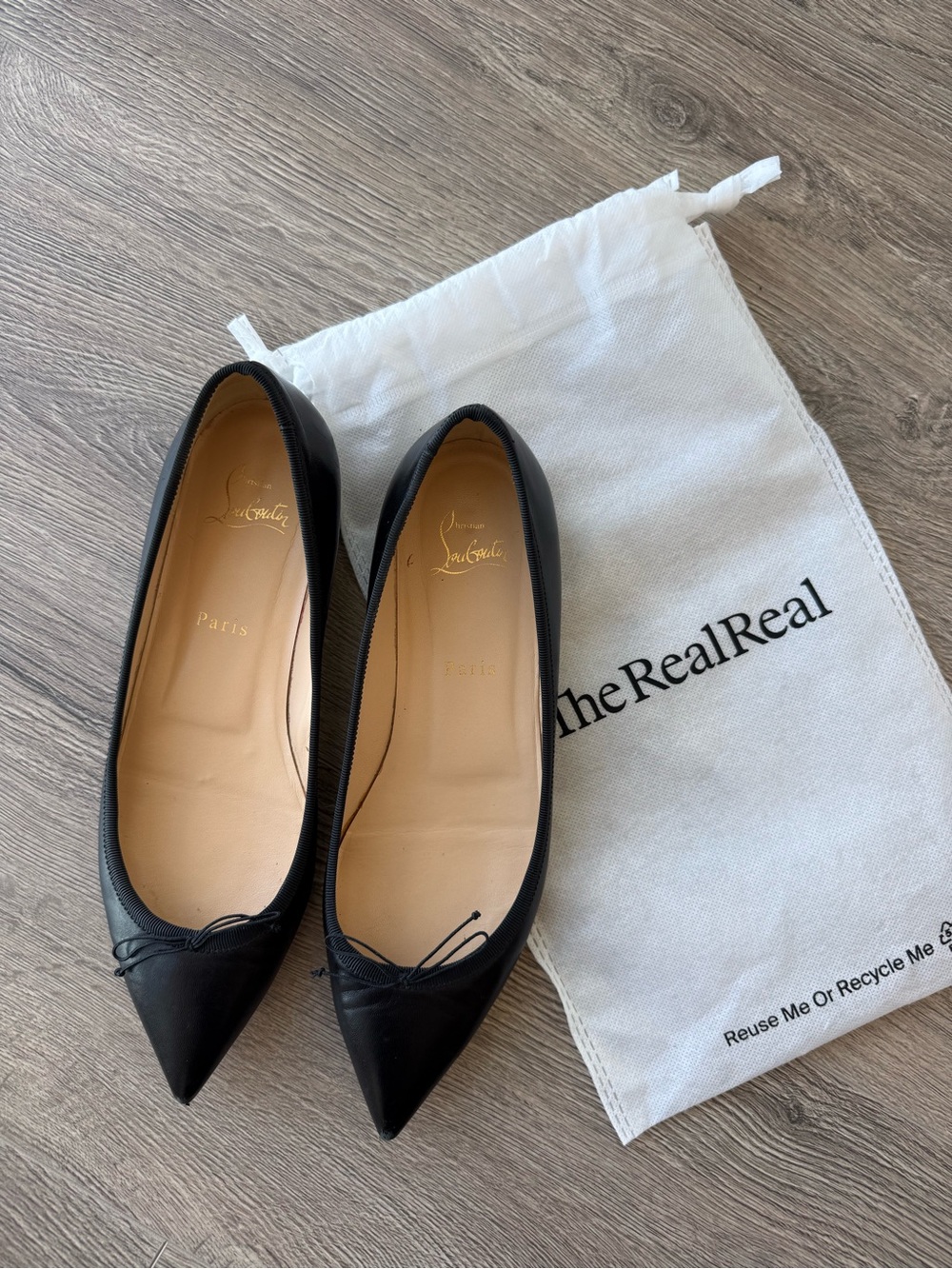 Christian Louboutin Black Leather Bow Ballet Flats Size 9/39